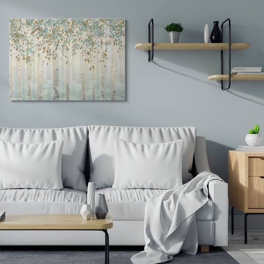 Stupell Industries Abstract Forest Leaves Trees Blue Tan Soft Painting Canvas Wall Art
